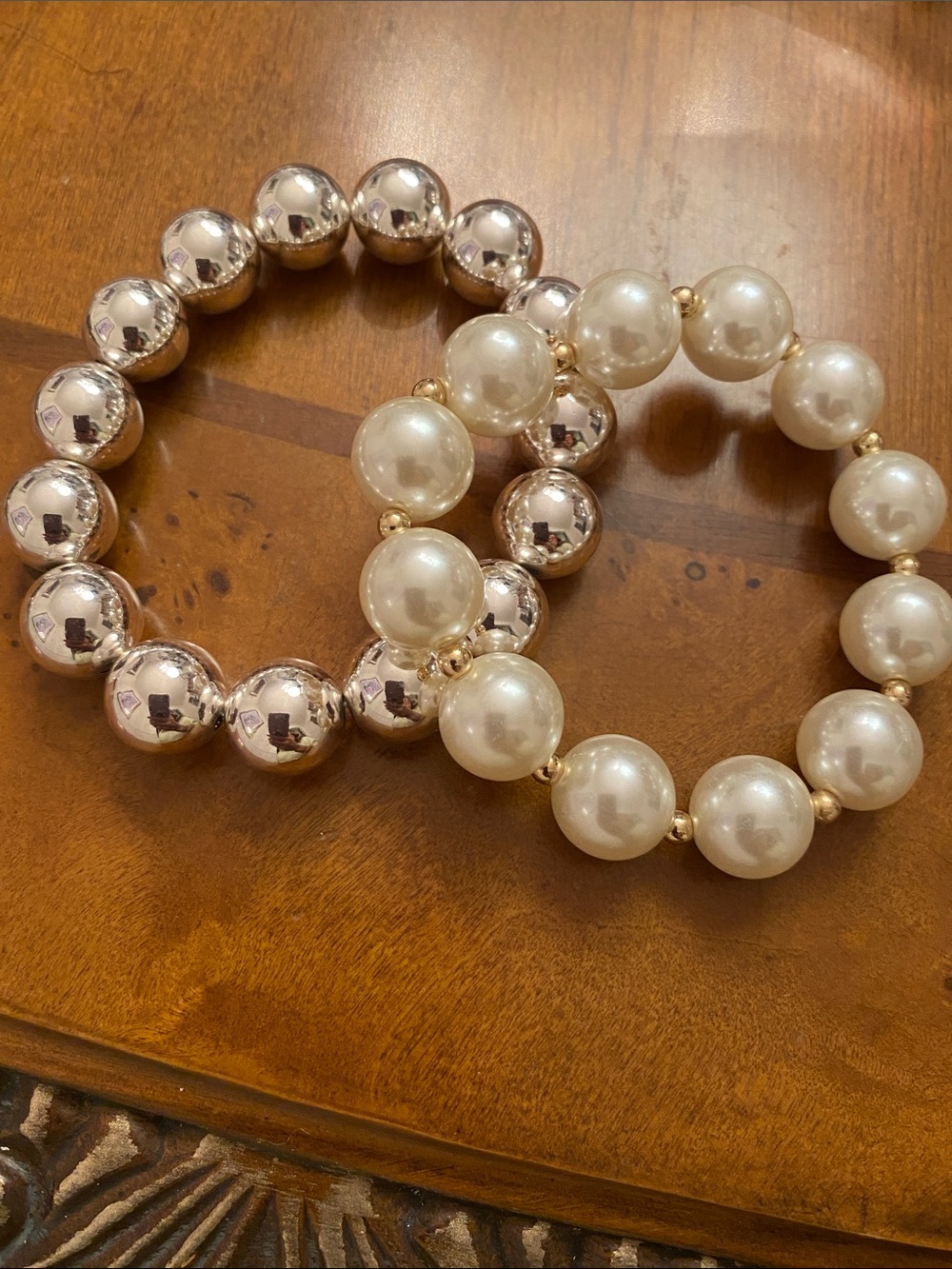 Pearl and Silver-Tone Stretch Bracelet Duo